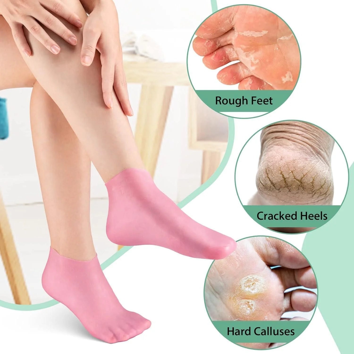 Silicone Moisturizing Socks Anti Slip Aloe Socks for Dry Cracked Feet - 3 Pair
