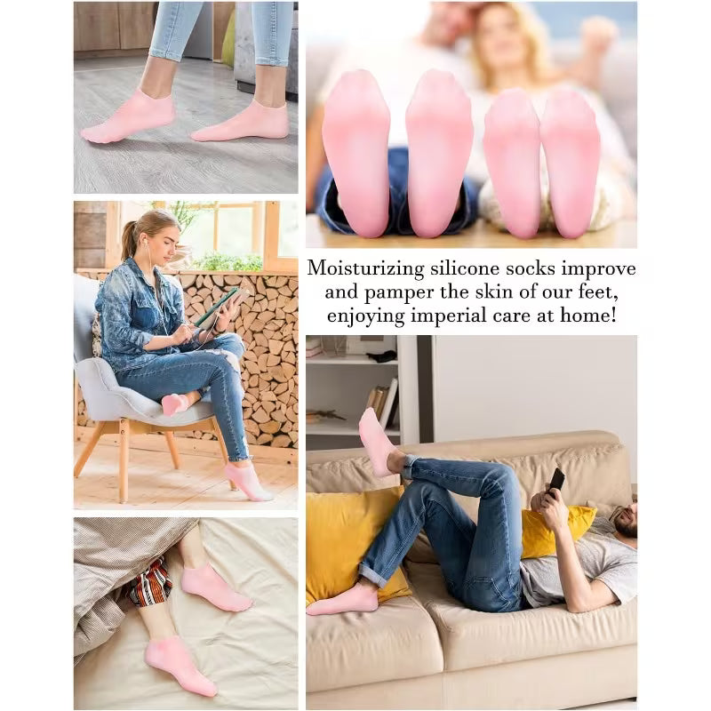 Silicone Moisturizing Socks Anti Slip Aloe Socks for Dry Cracked Feet - 3 Pair